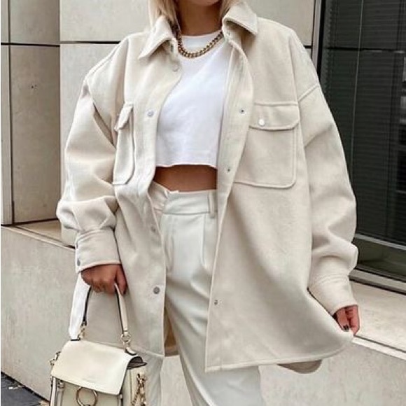 H&M Tops Hm Overshirt Oversized Shirt Fall Beige Overshirt Shacket